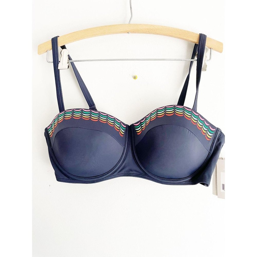 Boden Navy Bikini Top with Multicolor Trim